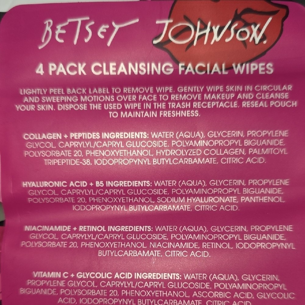 NWT(4Pack)Betsey Johnson Pink Cleansing Facial Wipes - Picture 4 of 7